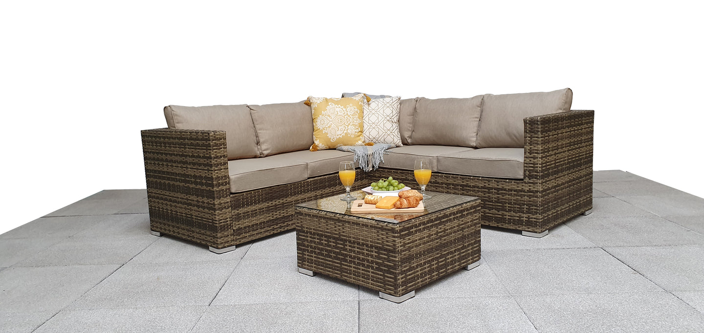 Signature Weave - Outdoor Furniture - Georgia - Compact Corner Sofa Set With Coffee Table Mixed Brown
